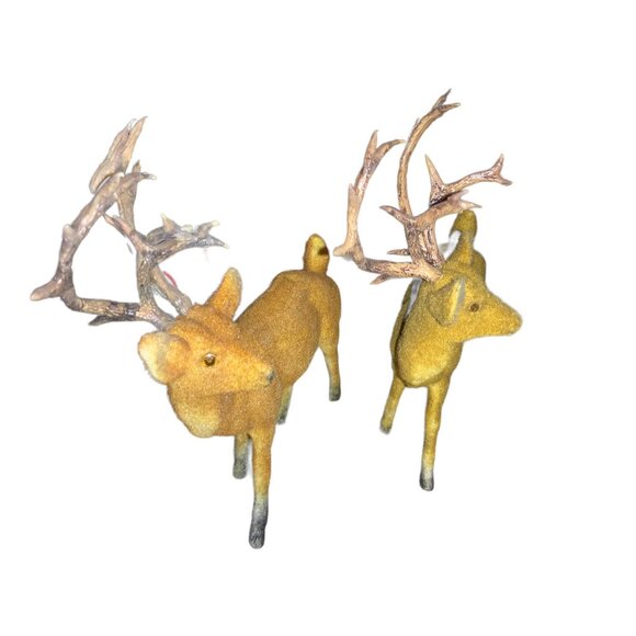 Vintage Flocked Deer Figurines Set Of 2 - Picture 5 of 13